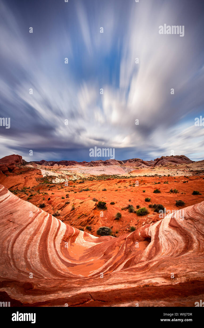 Dramatic sky over Valley of Fire State Park, Nevada, United States Stock Photo