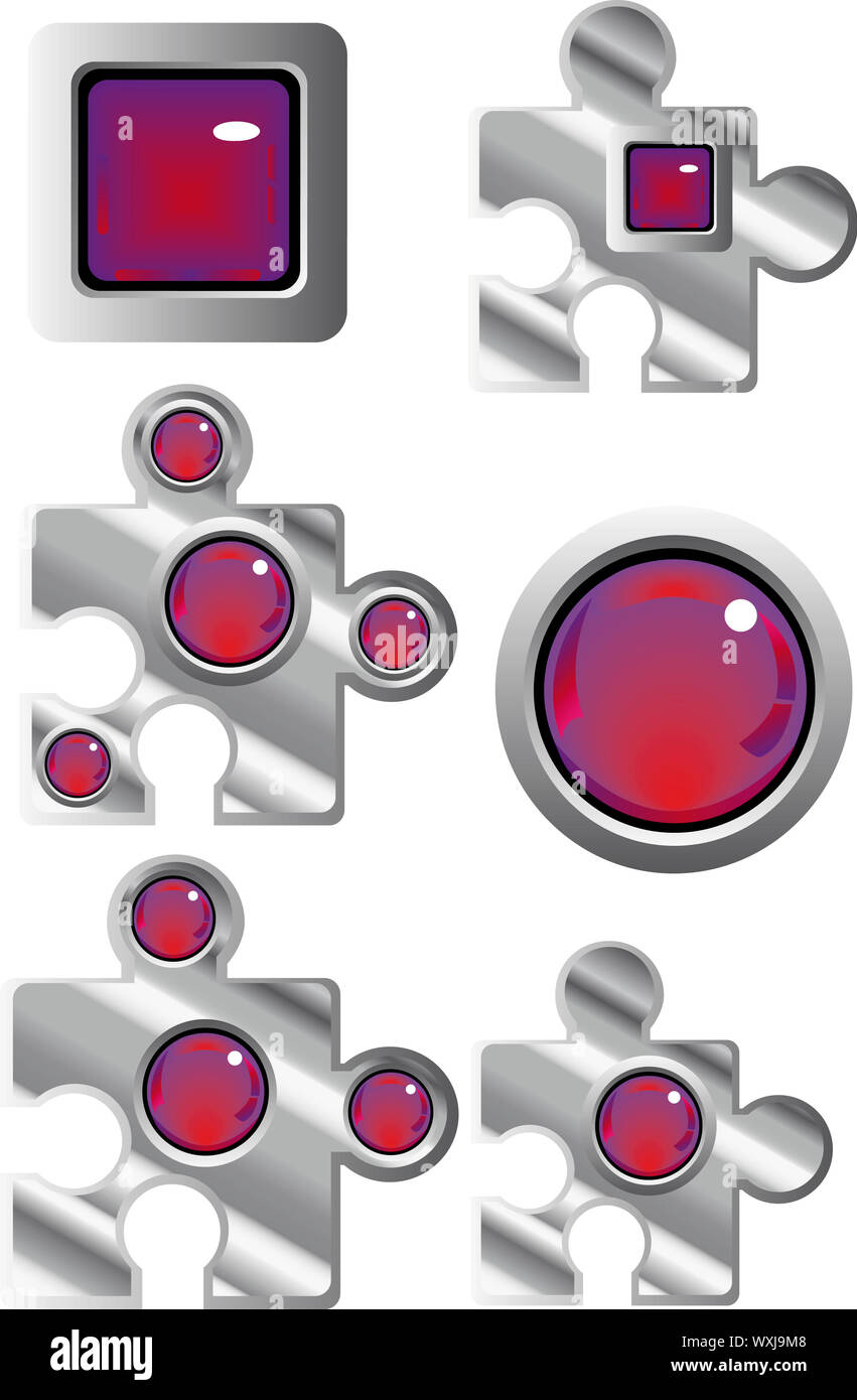collection of fancy puzzle glass look web buttons in red and purple Stock Photo