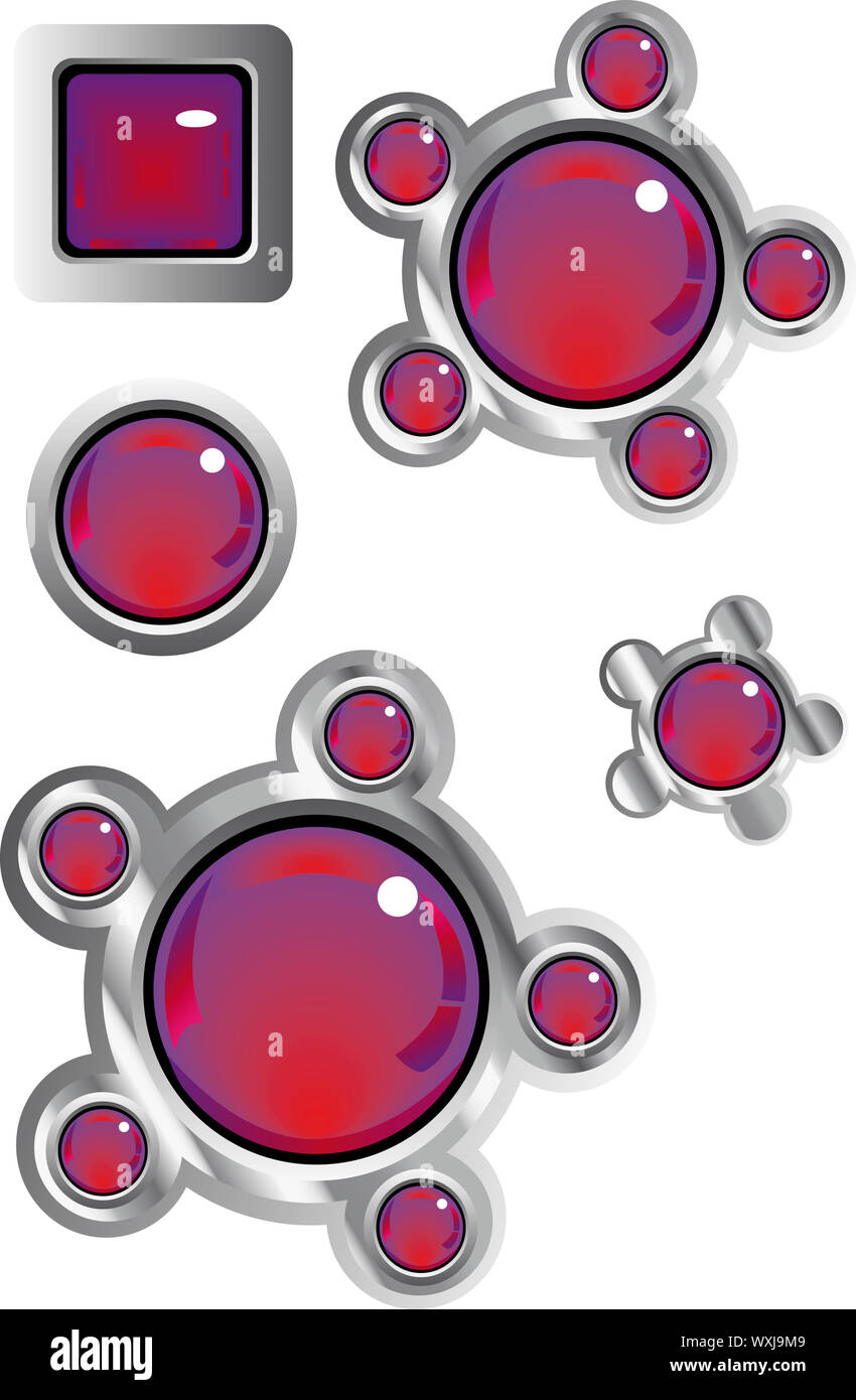 collection of fancy glass look web buttons in red and purple Stock Photo