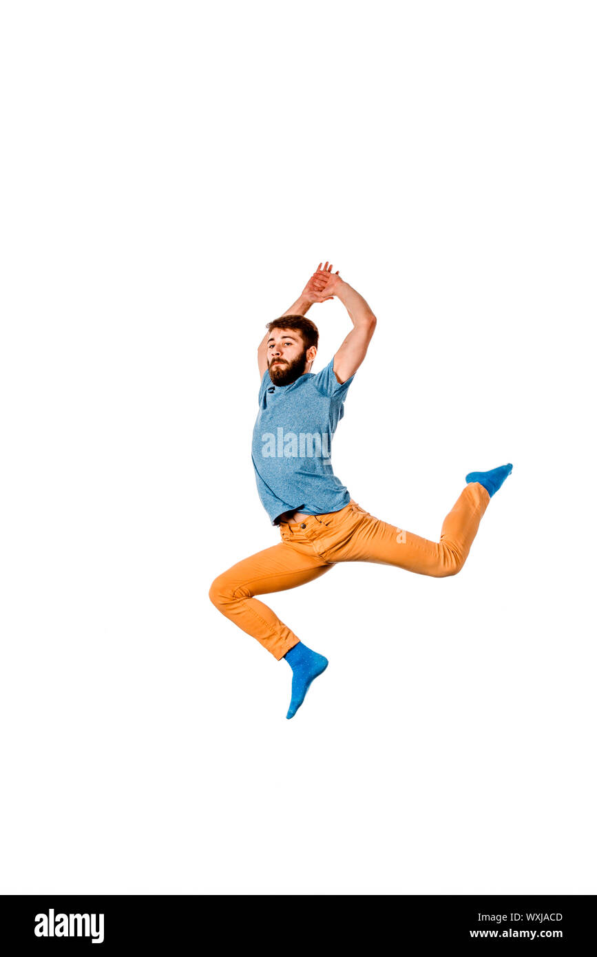 Amazing dancer is doing breakdance on a white background Stock Photo
