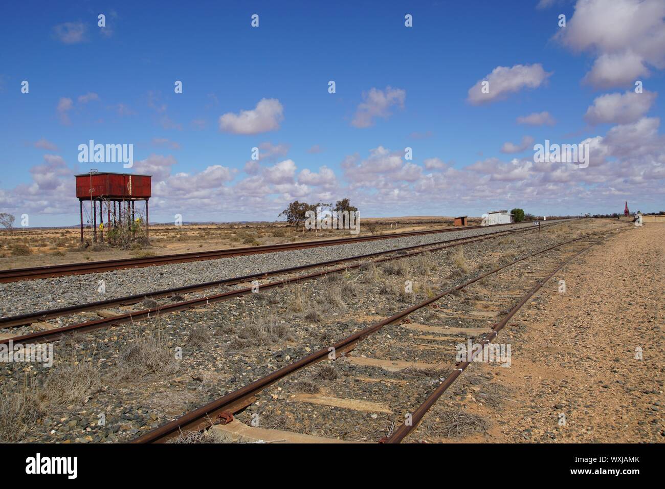 Railway Tracks running through an Outback Landscape Stock Photo