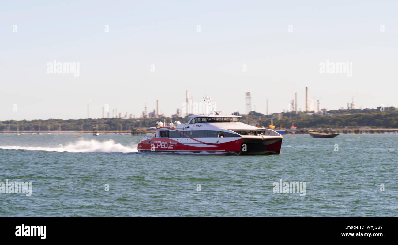 Red Funnel Ferry RedJet7 in Southampton Water Stock Photo