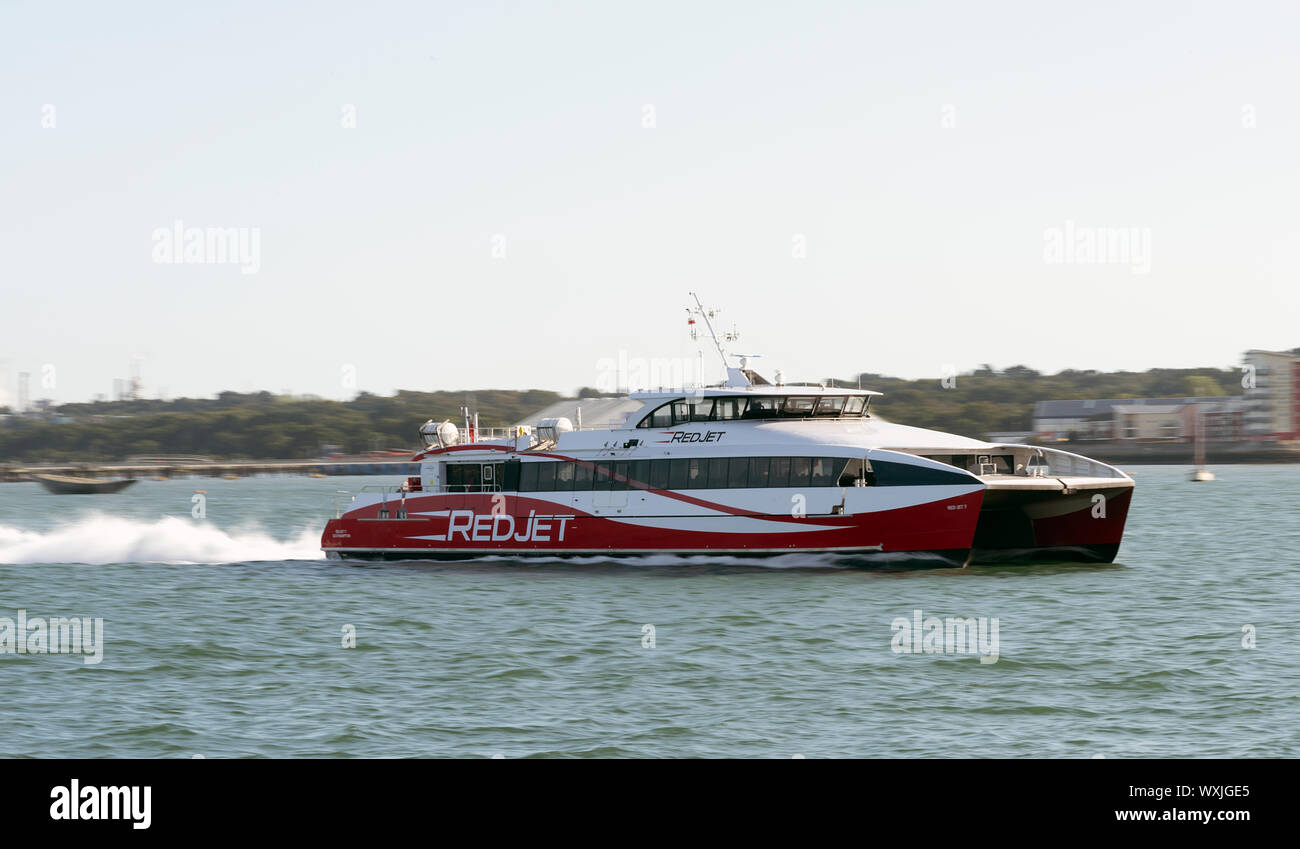 Red Funnel Ferry RedJet7 in Southampton Water Stock Photo