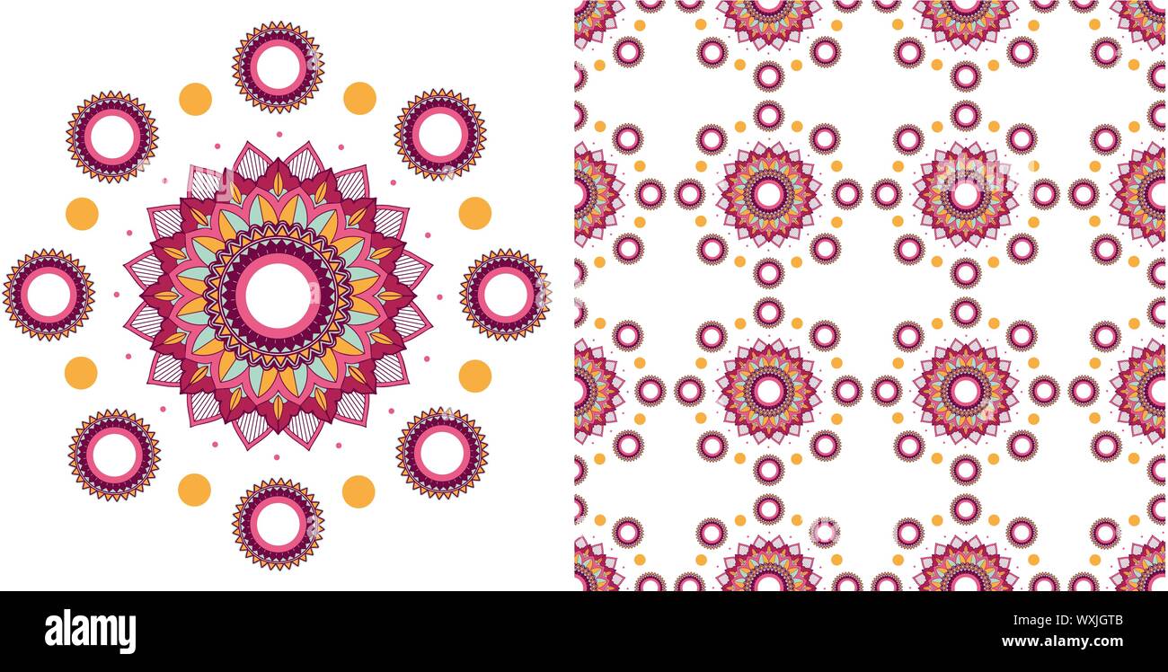 Seamless design with colorful mandalas pattern illustration Stock ...