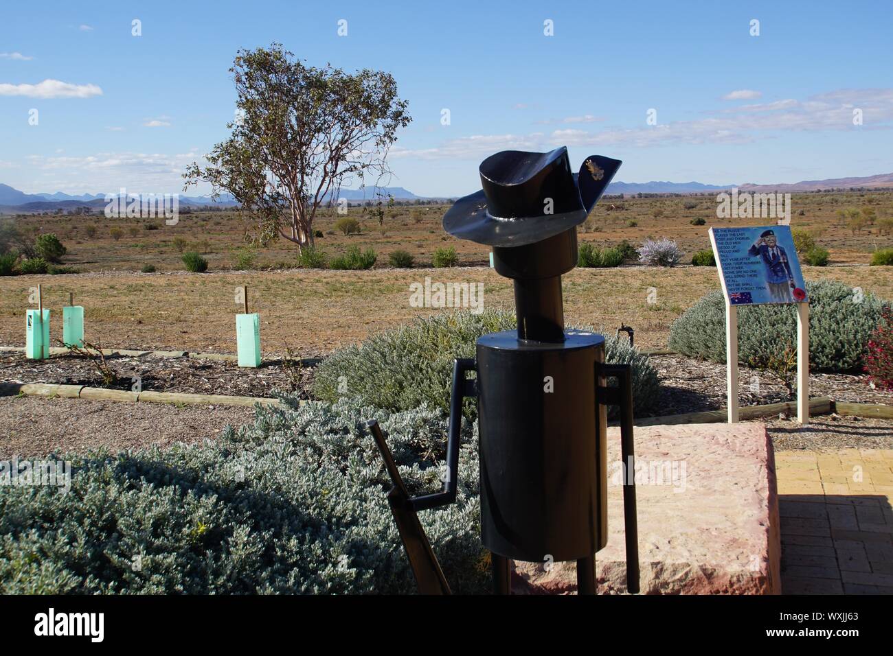War Veteran Sculpture at Hawker War Memorial Complex gazing at the distant Flinders Ranges Stock Photo