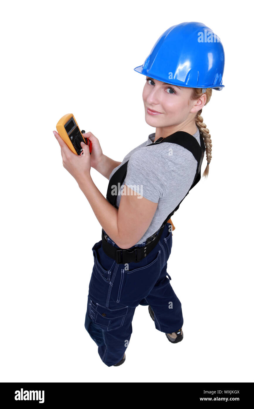 Female electrician Stock Photo