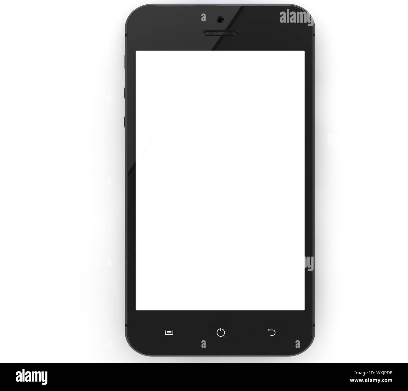 Realistic mobile phone with blank screen isolated on white background ...