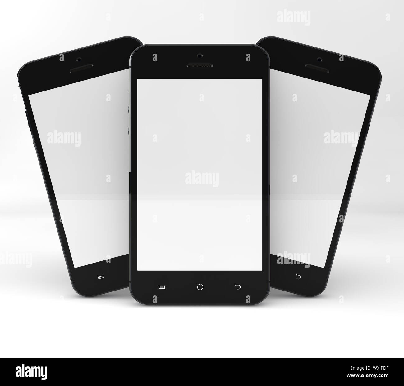 Realistic mobile phones with blank screen isolated on white background ...