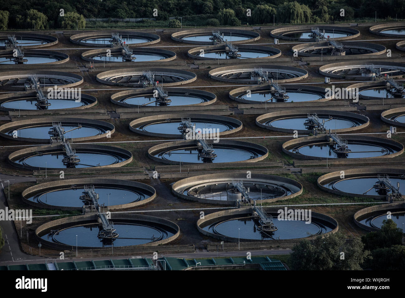 Ariel view of Beckton Sewage Treatment Works run by Tideway, largest