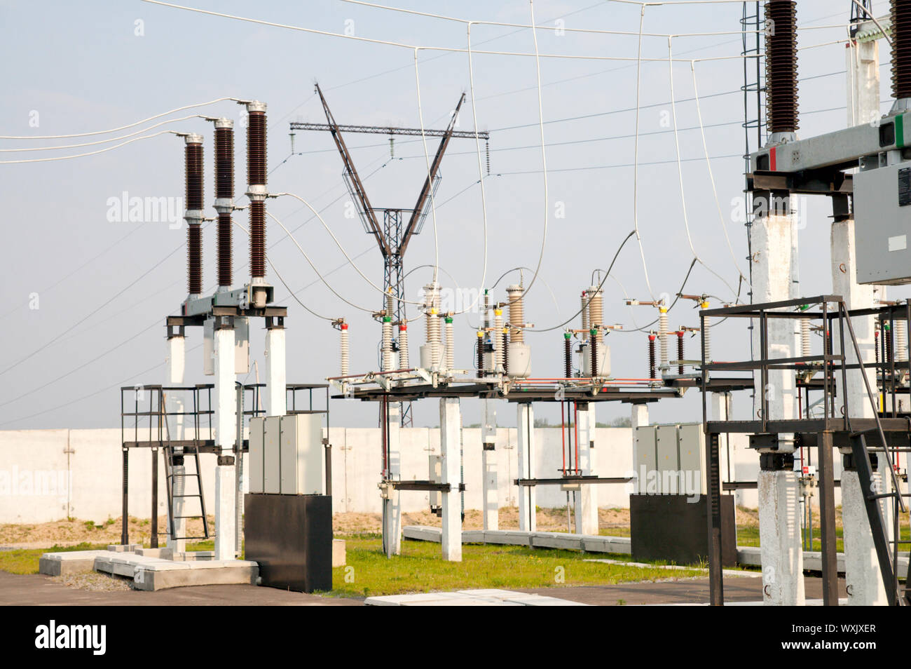 general view to highvoltage substation with switches and disconnectors Stock Photo Alamy