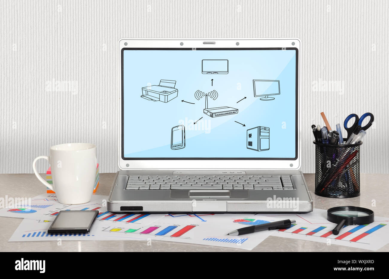 scheme computer network on screen laptop in office Stock Photo - Alamy