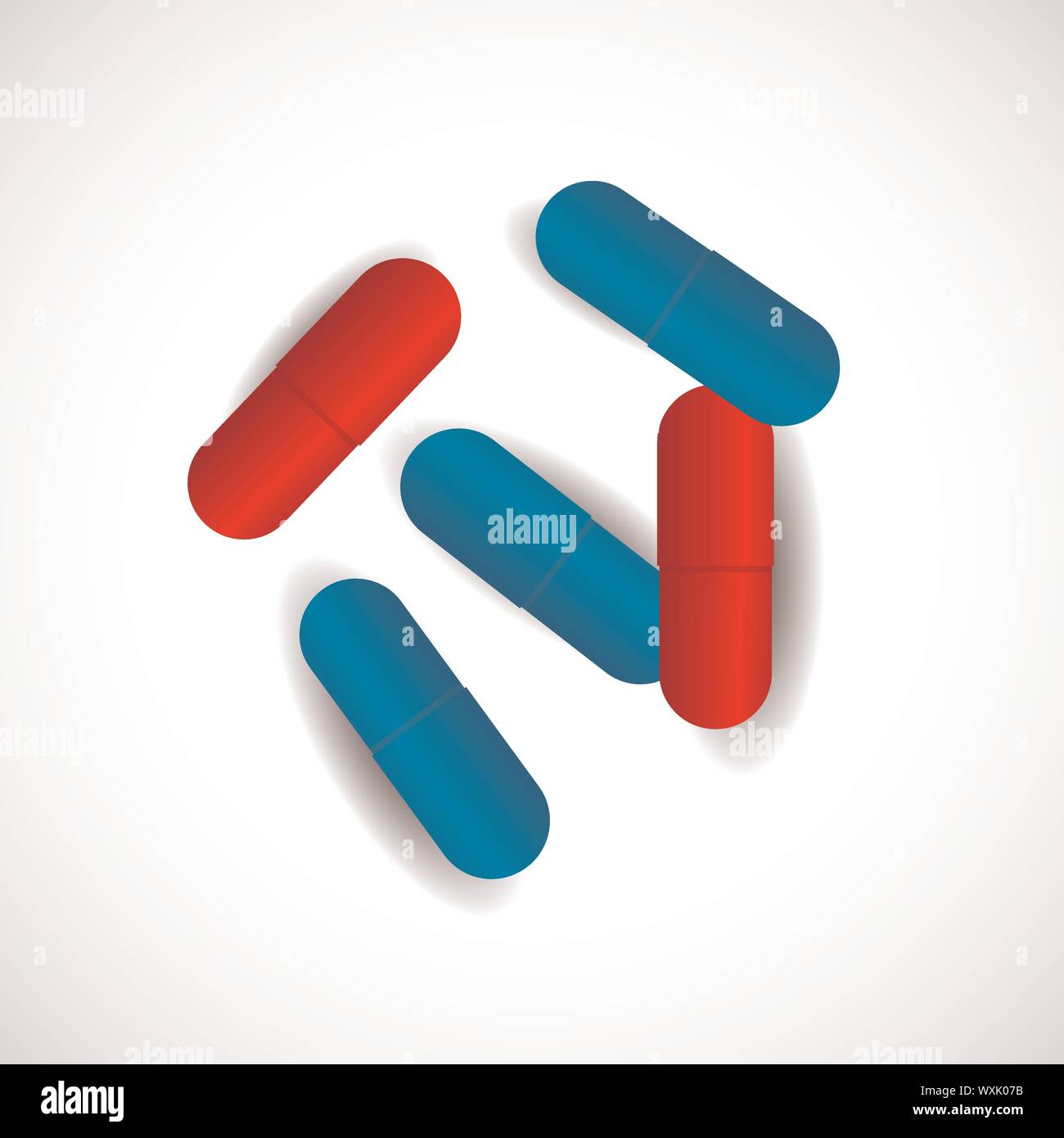 red pill blue pill. Blue and red pills on white background. Stock Vector