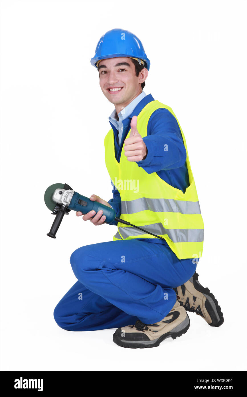 Happy workman, studio shot Stock Photo
