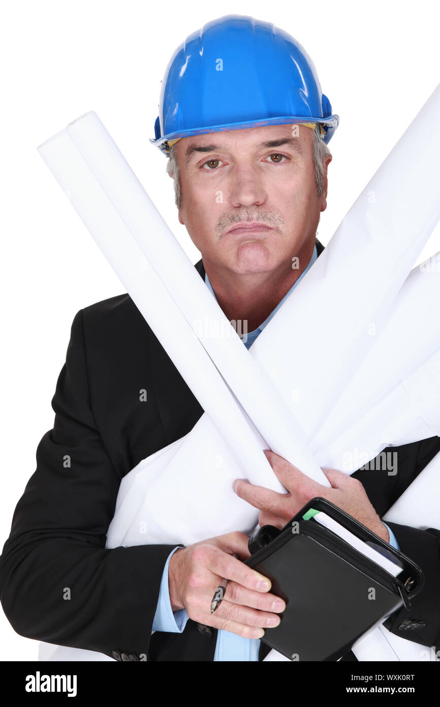Senior architect holding plans and agenda Stock Photo