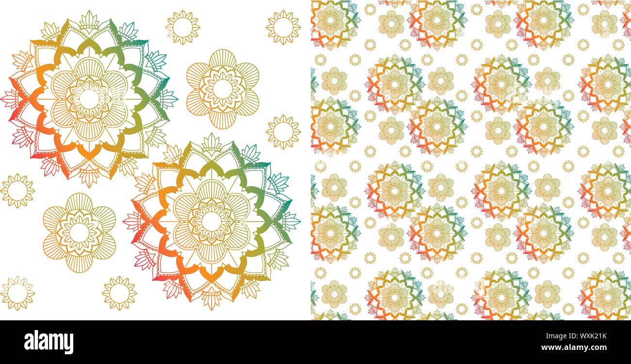 Seamless design with colorful mandalas pattern illustration Stock ...