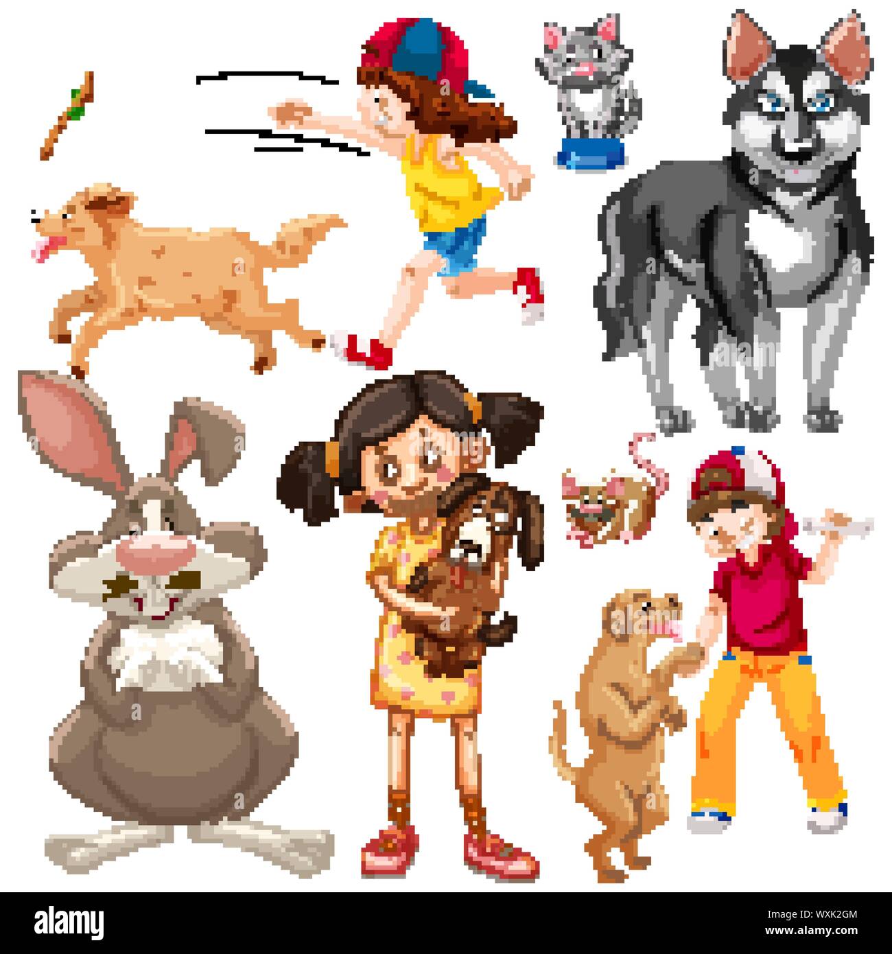 Children with animals on isolated background illustration Stock Vector ...