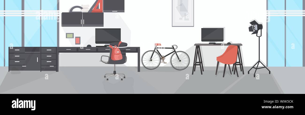 Creative Workplace With Computer Monitor Modern Office Interior