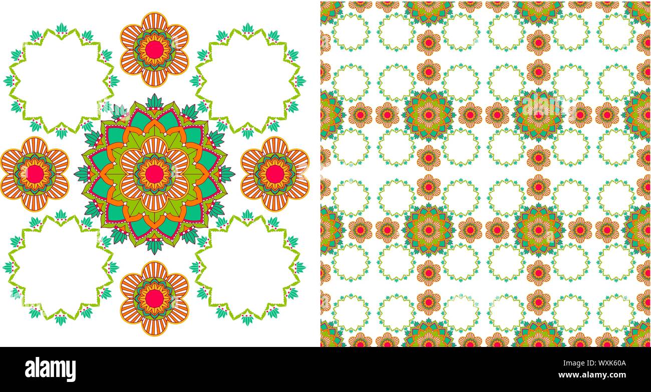 Seamless design with colorful mandalas pattern illustration Stock ...