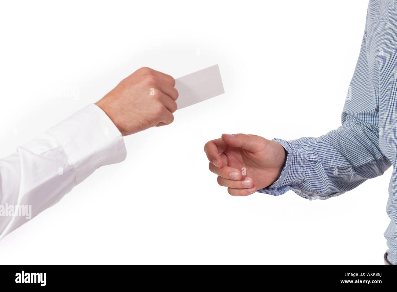 hands and business card closeup isolated Stock Photo