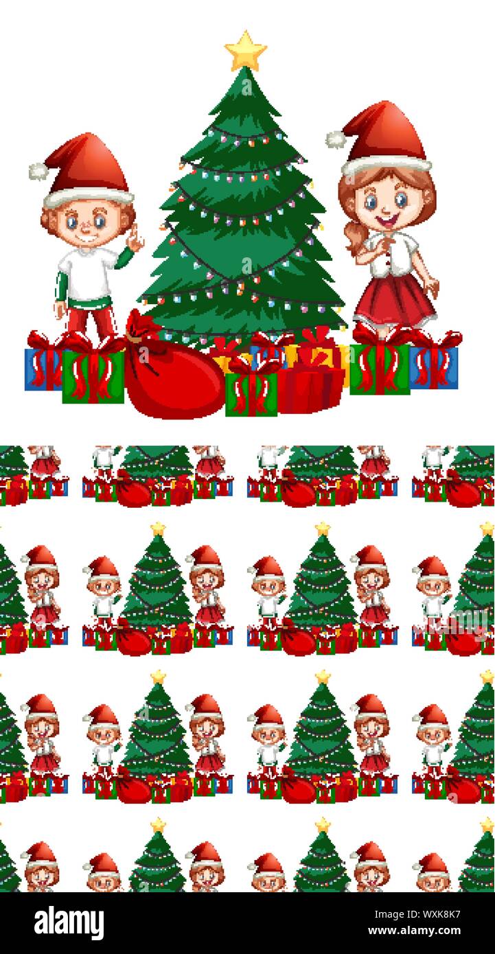 Seamless Background Design With Kids And Christmas Tree Illustration Stock Vector Art Illustration Vector Image 274560475 Alamy
