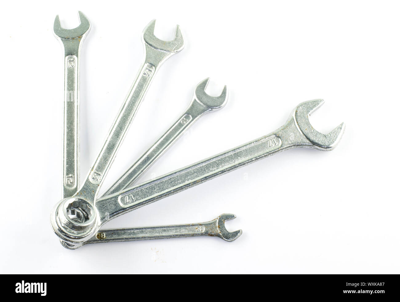 many wrench set isolate on white background Stock Photo