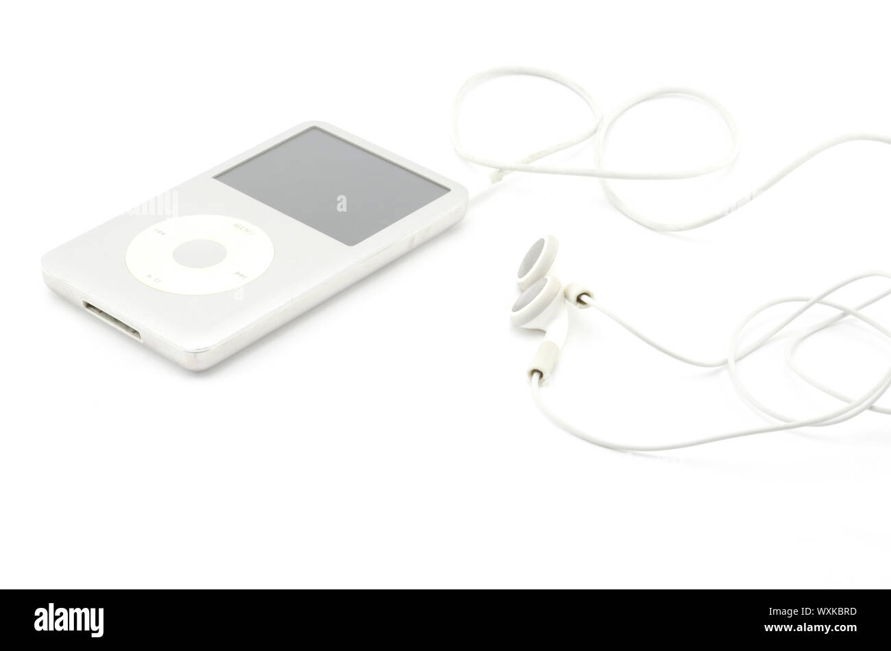 mp3 player with earphone isolated on white background Stock Photo - Alamy