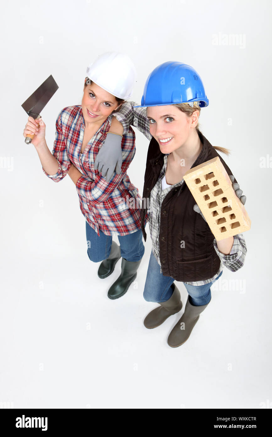 Female bricklayers Stock Photo