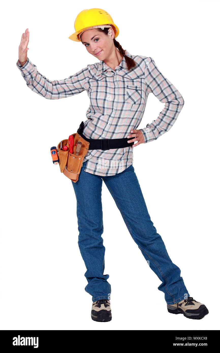 A female manual worker making a stop sign Stock Photo - Alamy