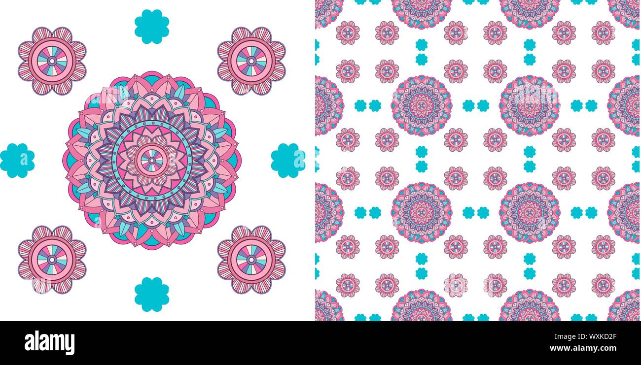 Seamless design with colorful mandalas pattern illustration Stock ...