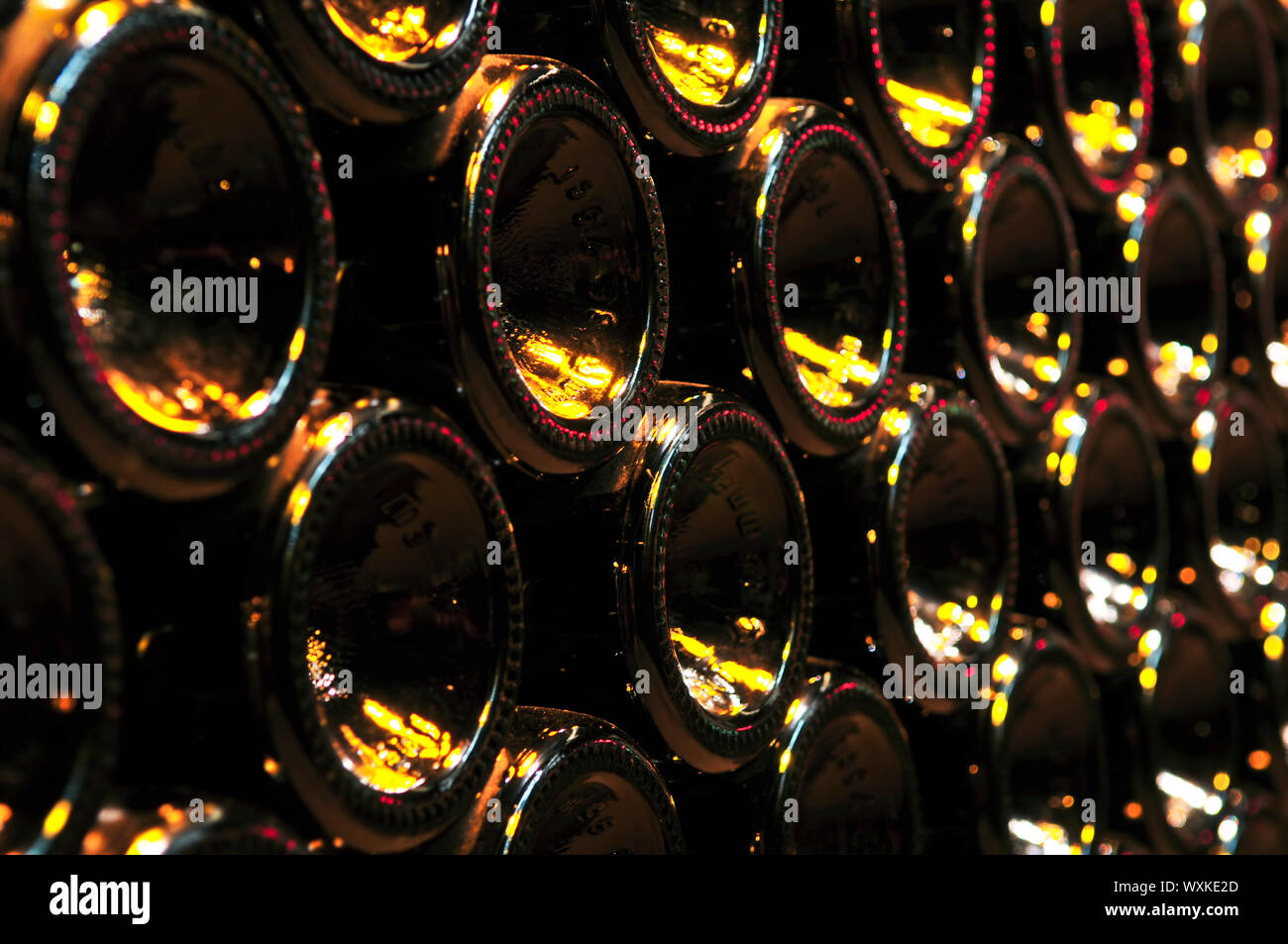 Large stack of wine bottle bottoms in winery Stock Photo Alamy