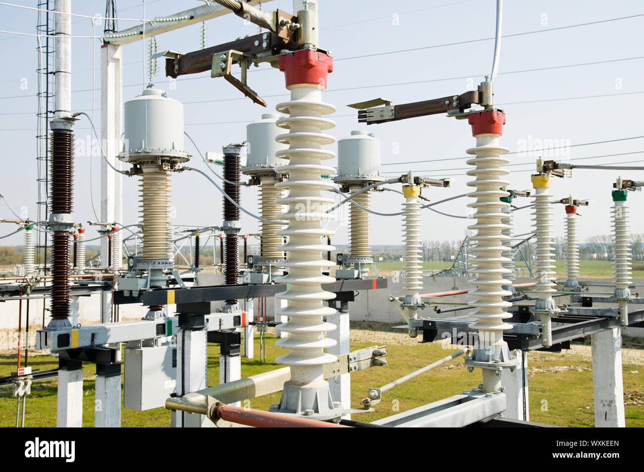 part of highvoltage substation with switches and disconnectors Stock Photo Alamy