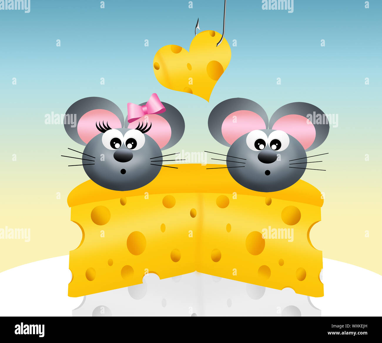 mice in love on the slice of cheese Stock Photo