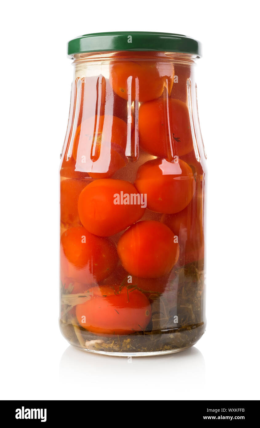 Tinned tomatoes in a glass jar isolated on white Stock Photo - Alamy