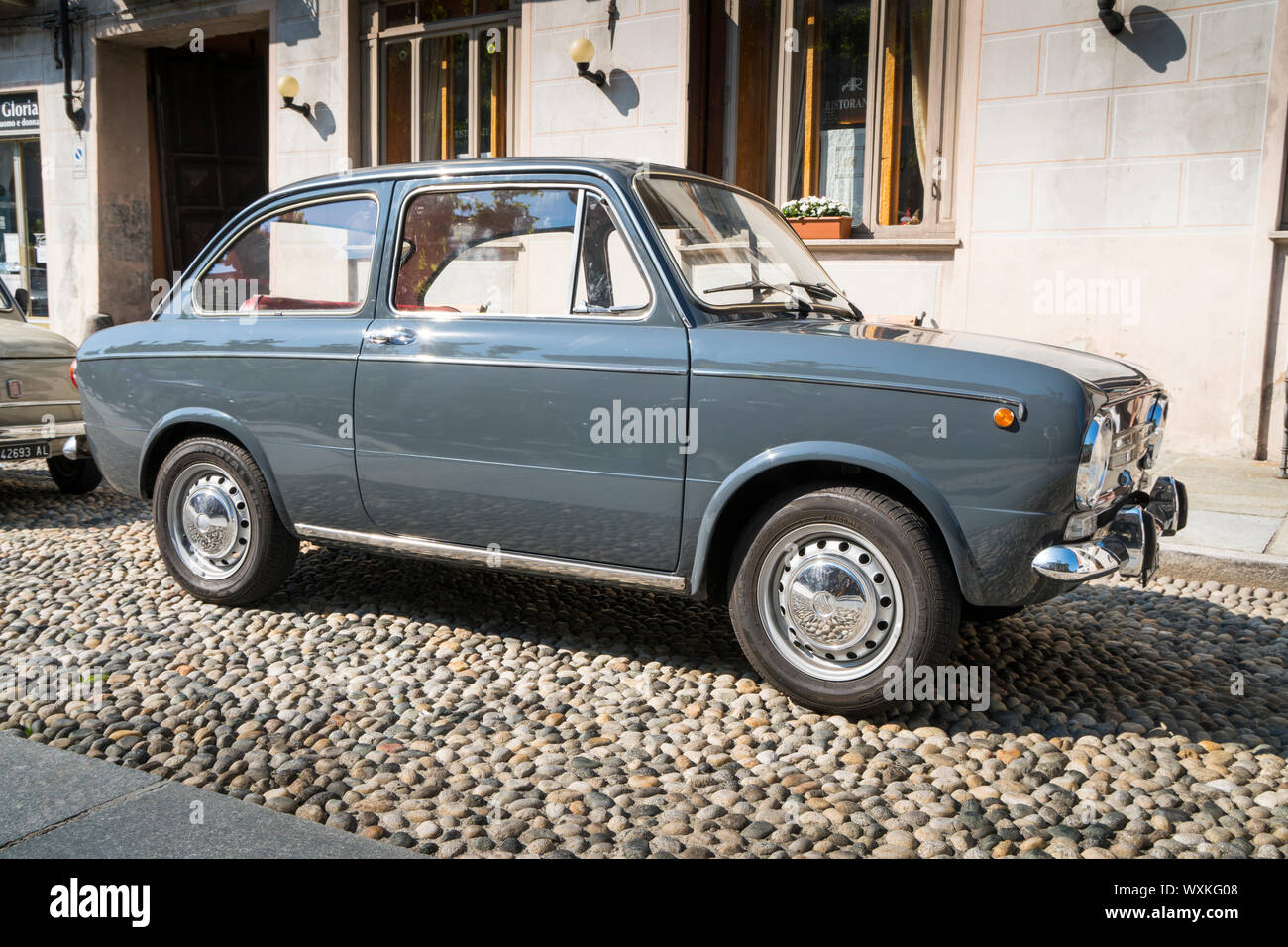 Varallo Sesia, Italy - June 02, 2019: Classic car, Italian old Fiat 850 during a vintage cars rally Stock Photo