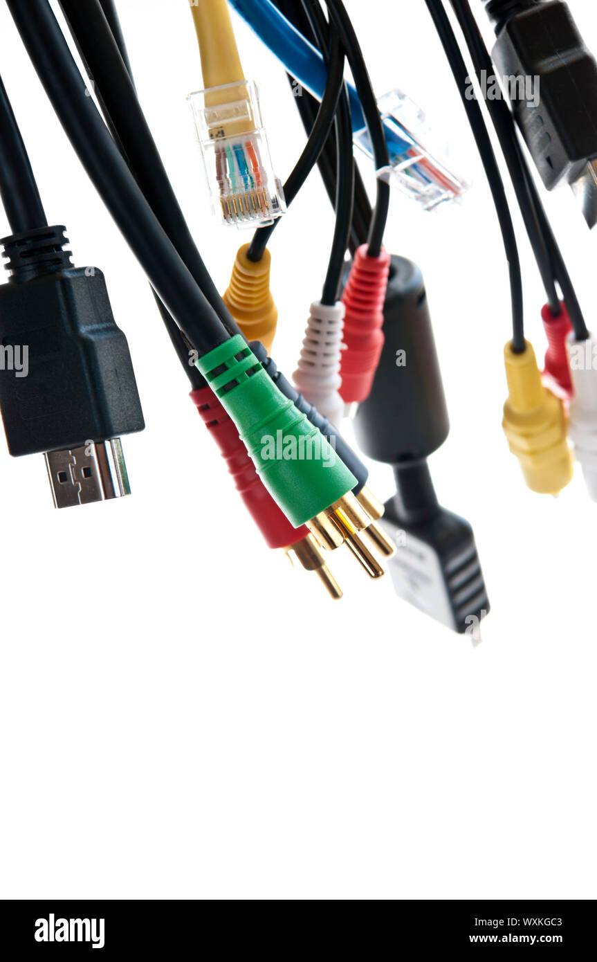 Wires and connectors for computer audio video Stock Photo Alamy