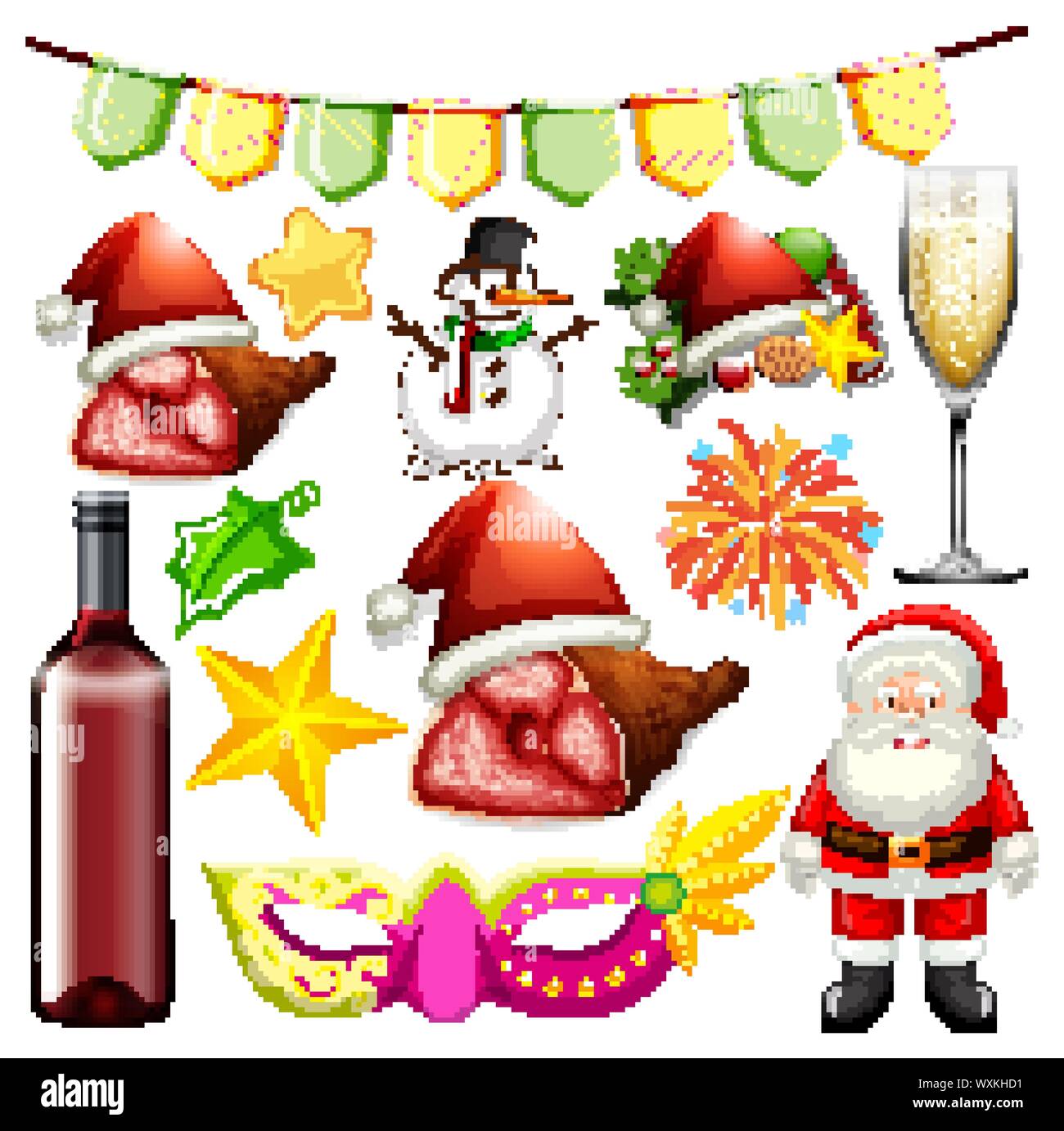 Set of christmas elements on white background illustration Stock Vector ...