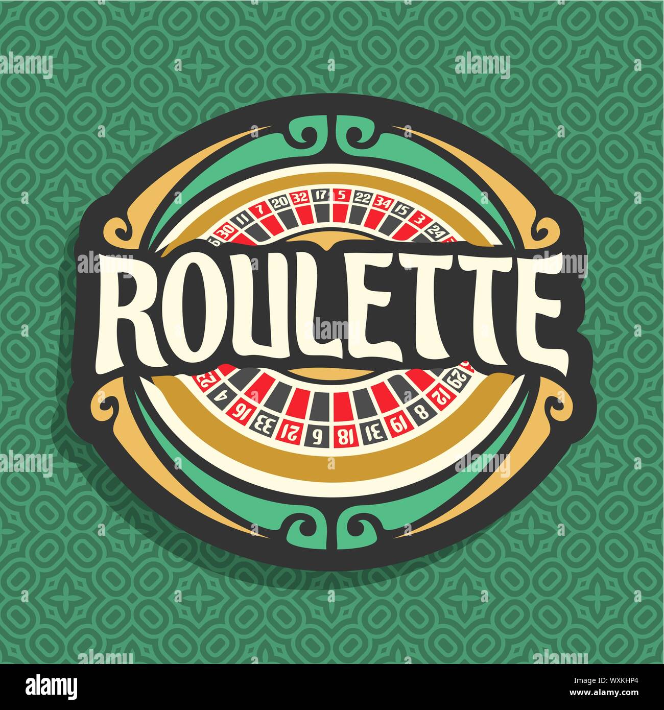 Vector logo for Roulette gamble playing wheel with red and black