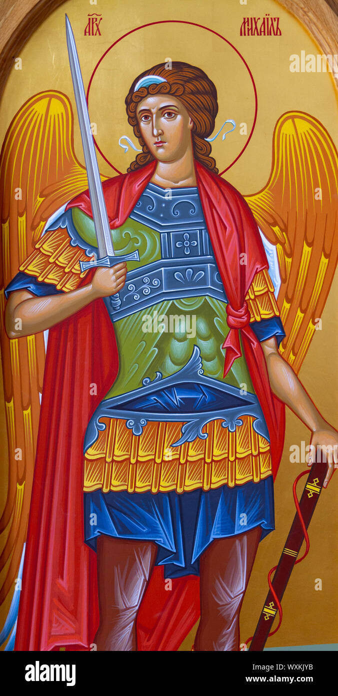 Icon of Saint Michael the Archangel. Convent of the Holy Trinity in Lomnica. Stock Photo
