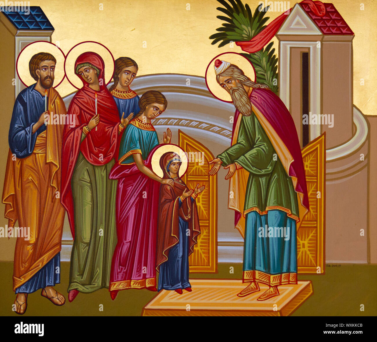 Icon of the Entrance (Presentation) of the Theotokos into the Temple. Chapel of the Convent of the Holy Trinity in Lomnica. Stock Photo