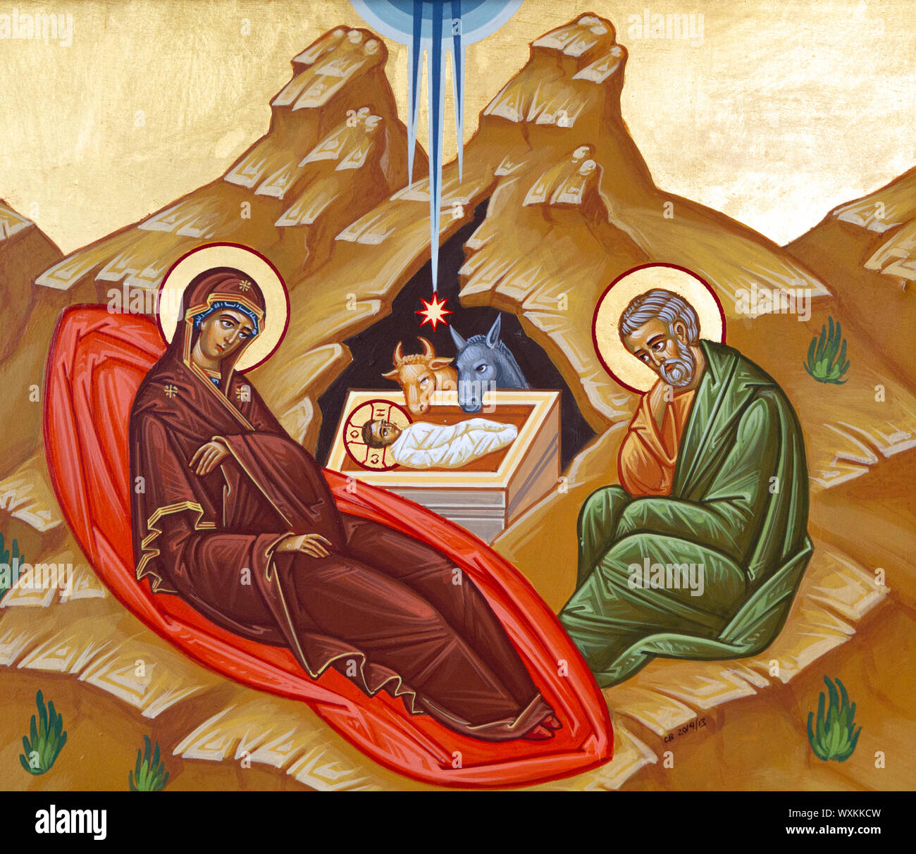 The Nativity Icon – the Icon of the Birth of Jesus. Chapel of the Convent of the Holy Trinity in Lomnica, Vranov nad Toplou, Slovakia. Stock Photo