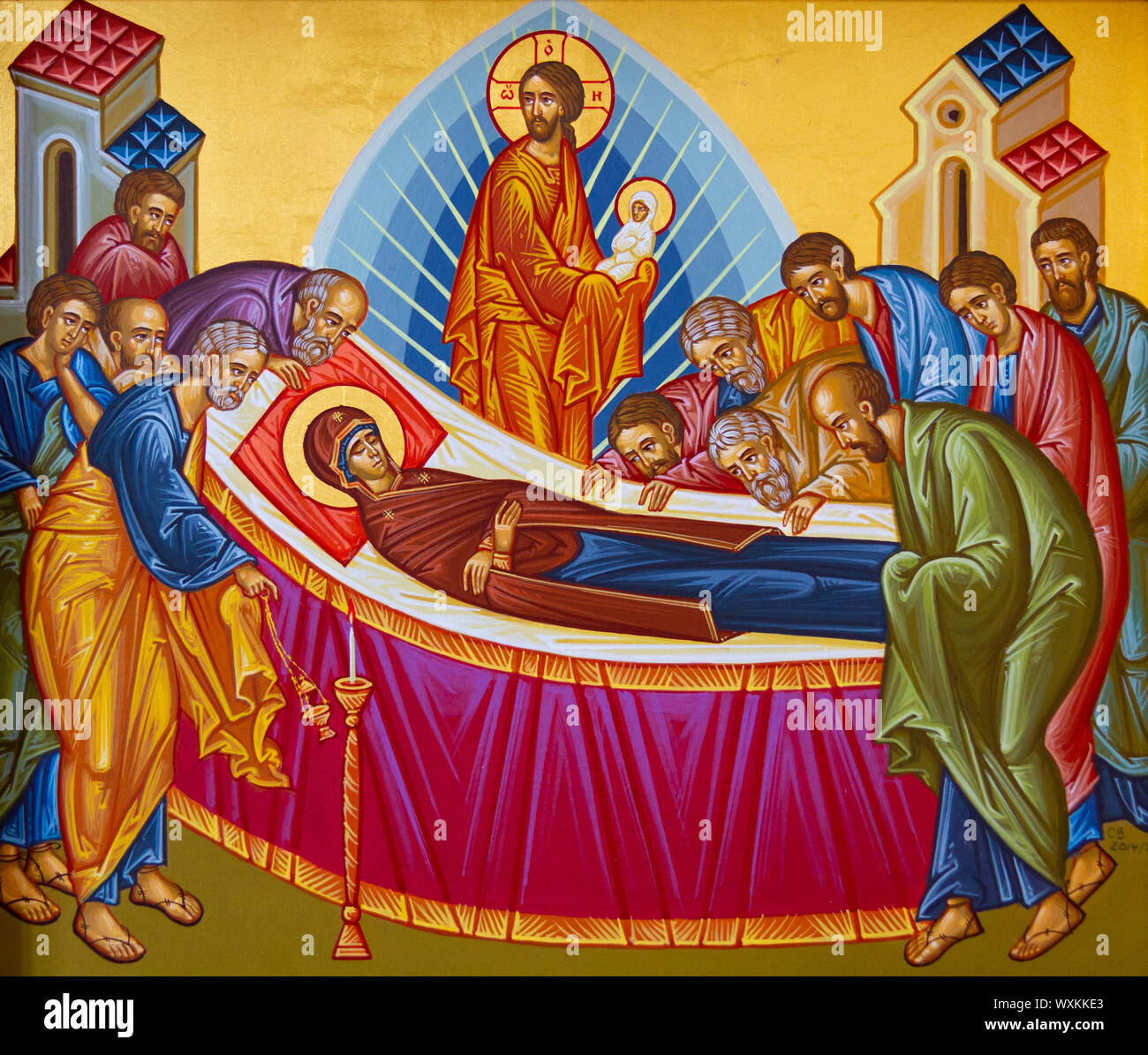 Icon of the Dormition of the Theotokos – the Blessed Mother of God. Chapel of the Convent of the Holy Trinity in Lomnica, Stock Photo