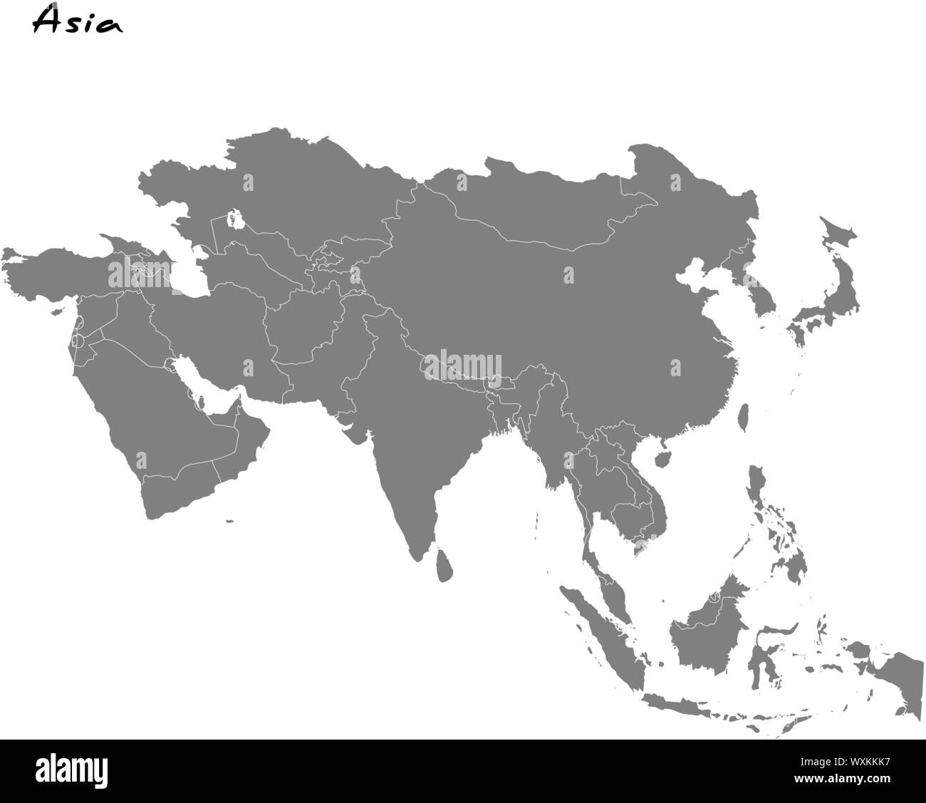 High quality map of Asia with borders of the regions Stock Vector