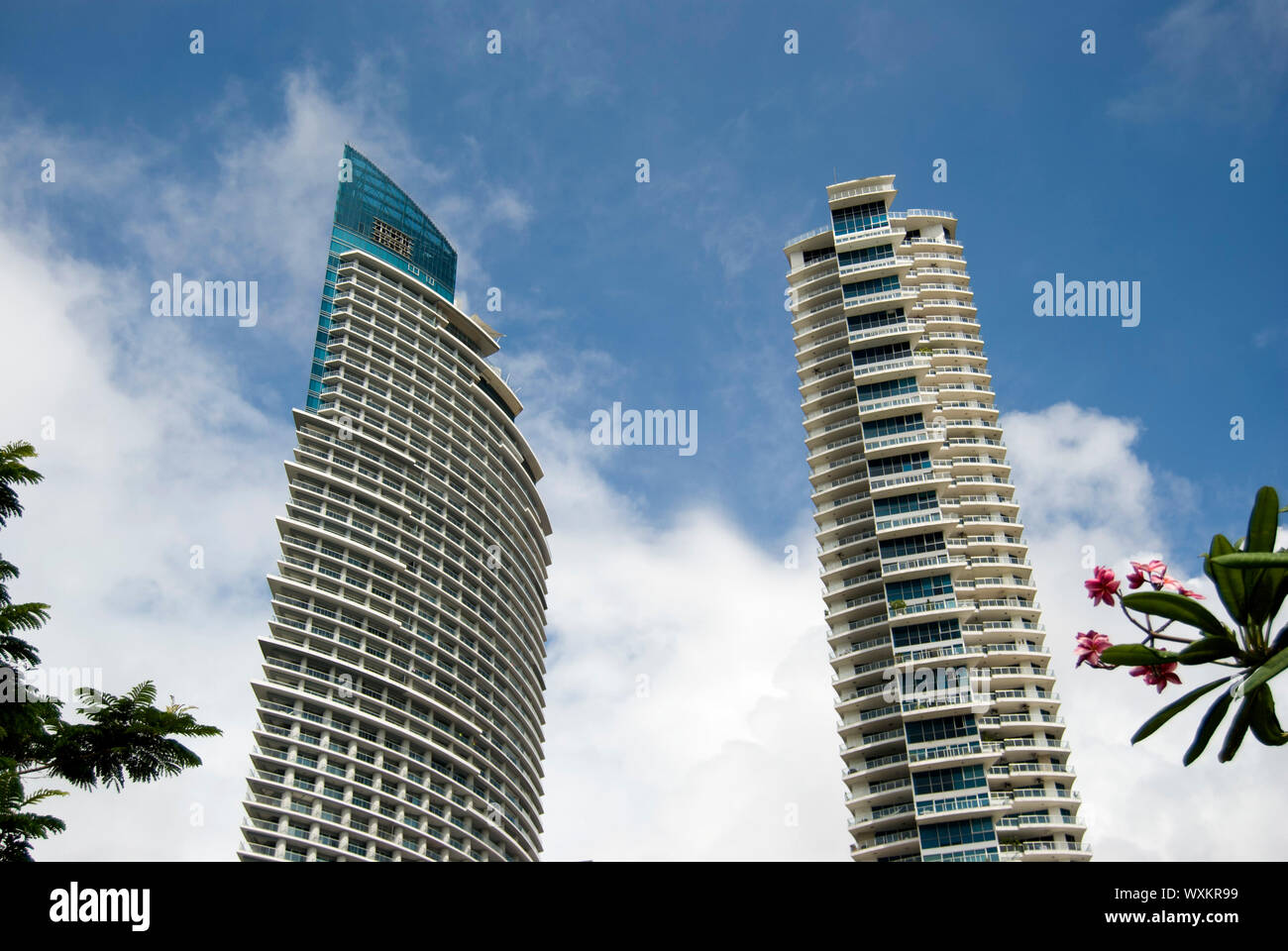 Business center, financial district in Panama City. Crystal, windows, buildings in Panama City. Stock Photo