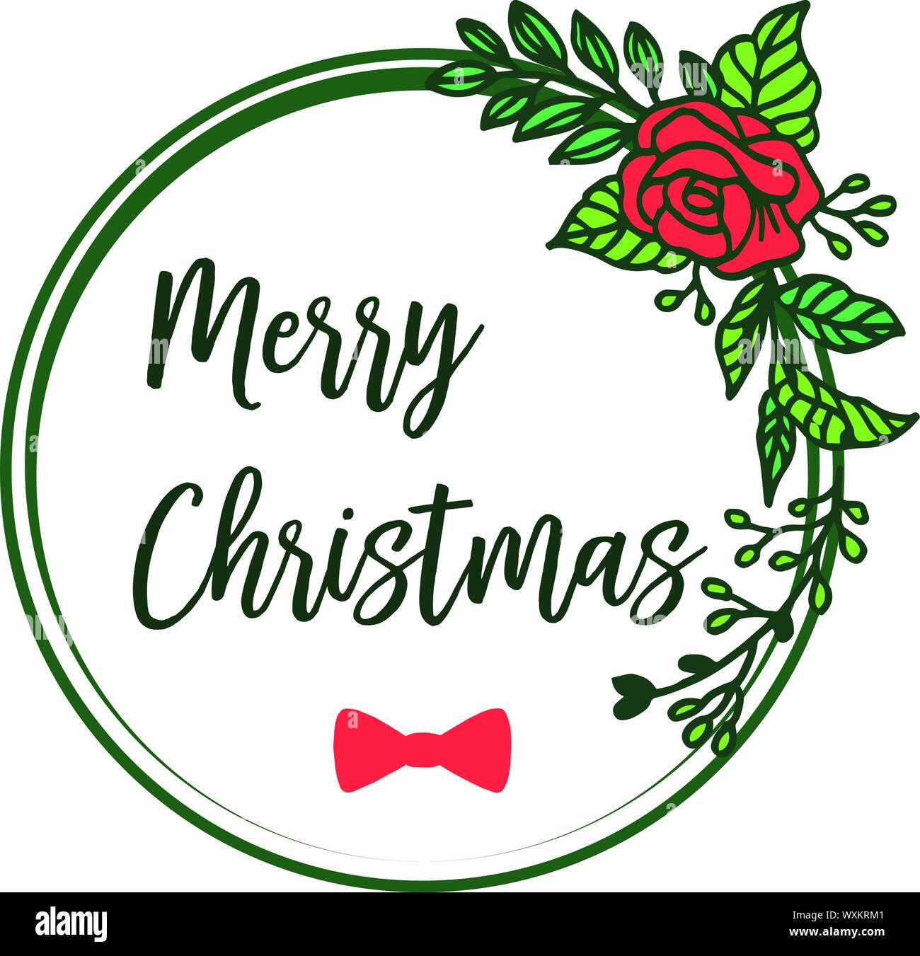 Design card merry christmas with ornament colorful flower frame. Vector