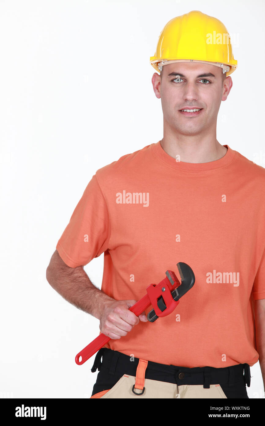 Maintenance guy with a wrench Stock Photo Alamy