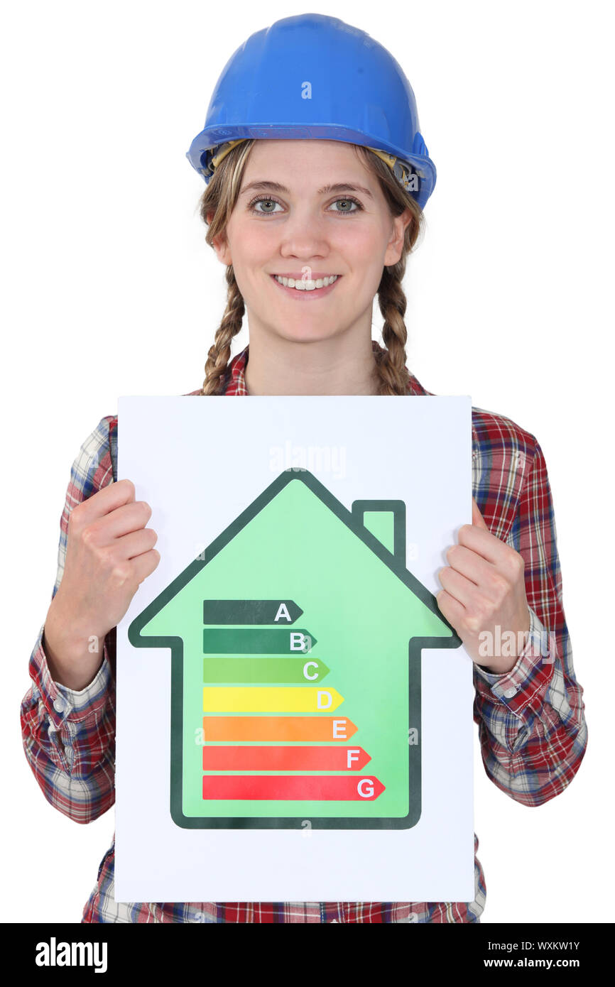 Woman with energy efficiency chart Stock Photo
