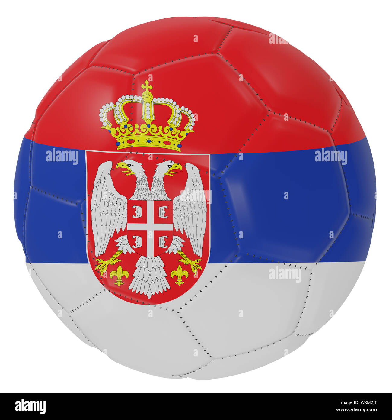 3d rendering of a Serbia flag on a soccer ball. Isolated in white background Stock Photo