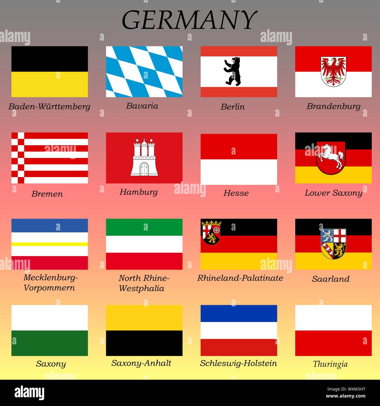 all flags of the German states. federal states of Germany Stock Vector