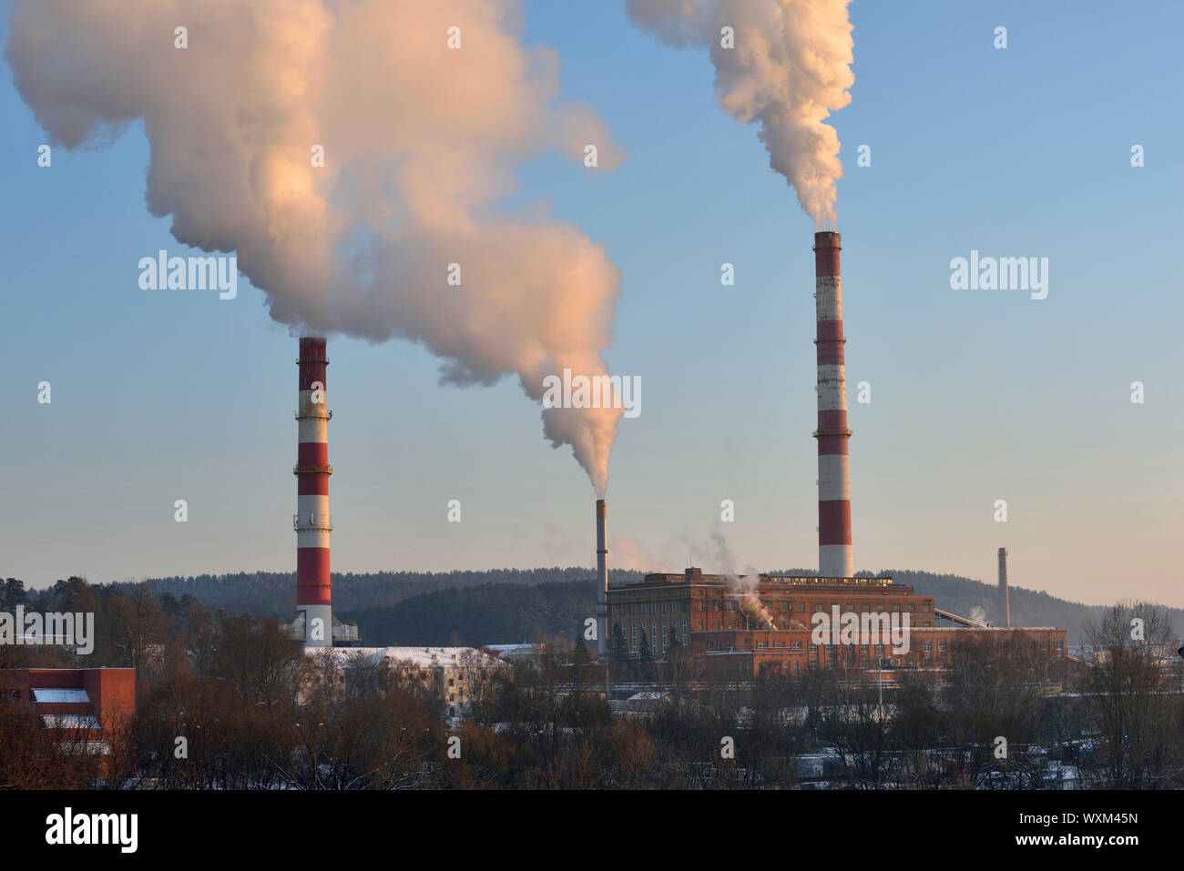 VILNIUS, LITHUANIA - JANUARY 04: central heating station Vilnius energy (Vilniaus energija) energy producer in the city on January 04, 2016, Vilnius, Stock Photo
