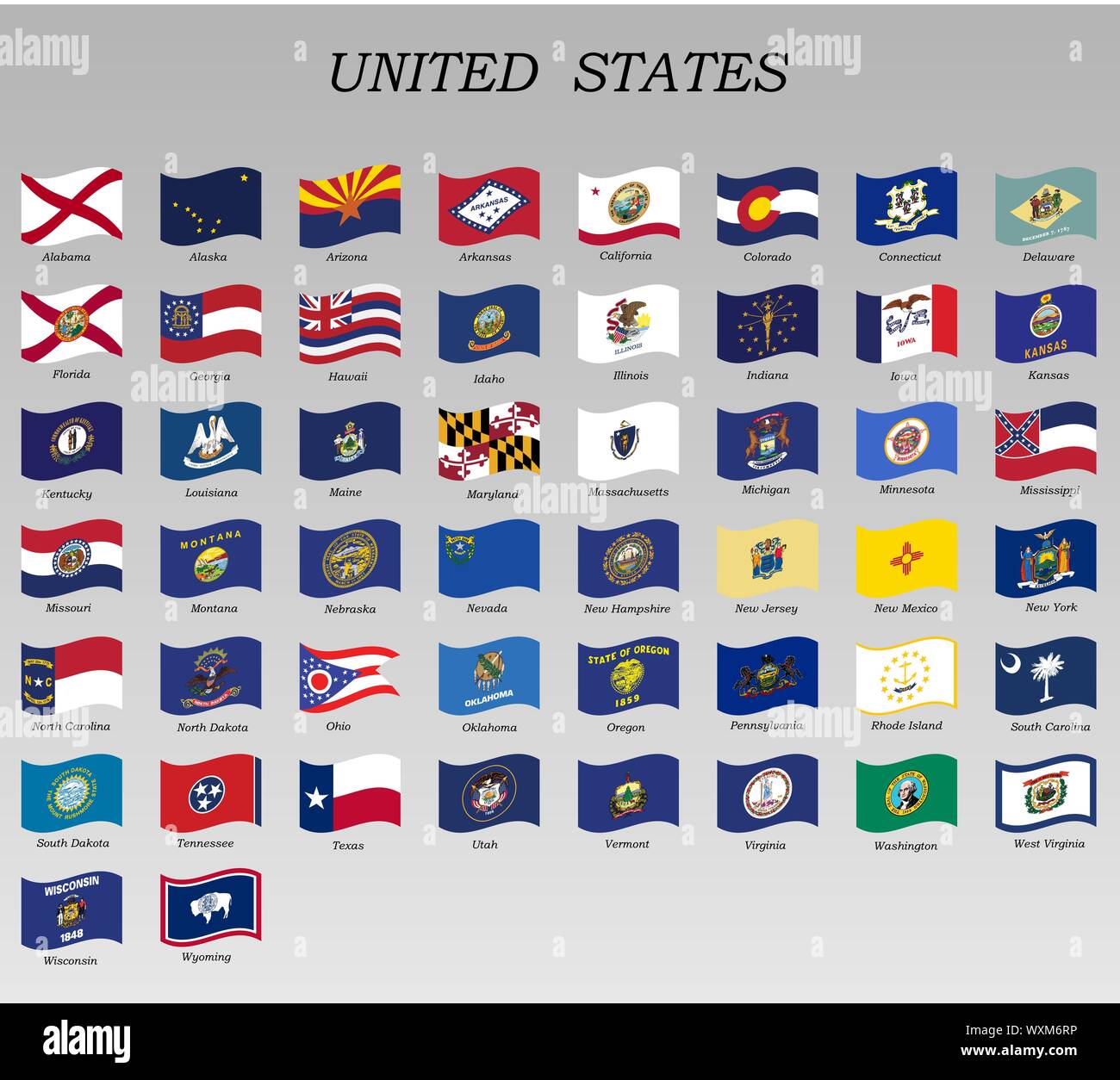 set of waving flags of states of the USA vector illustration Stock ...